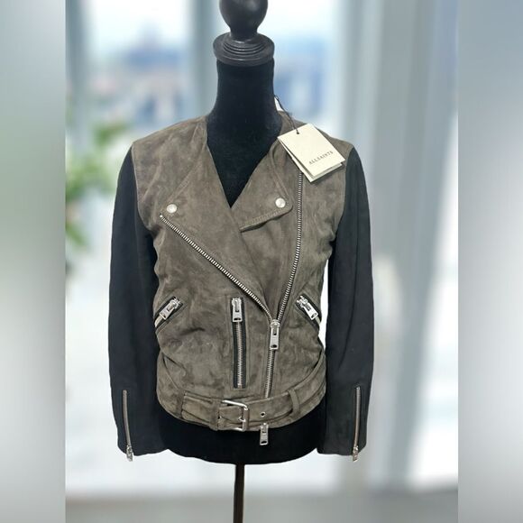 ALLSAINTS Jensen ColorBlock Leather Suede Biker Jacket Size 4 US 36 EU UK 8 - Picture 5 of 16
